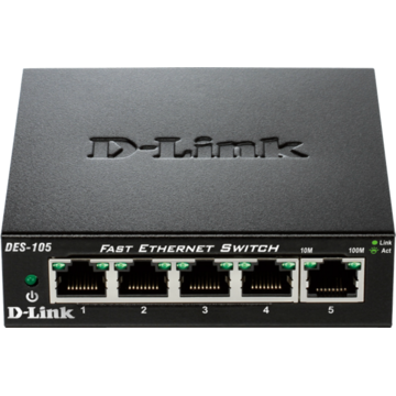 Switch D-Link DES-105, 5 x 10/100 Mbps, Negru