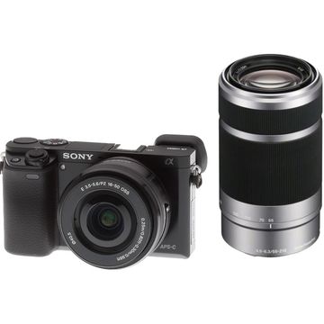 Camera foto Sony A6000, 24.3 MP, Negru + Obiectiv E SEL 16-50 mm f/3.5-5.6 PZ OSS + Obiectiv E SEL 55-210 mm f/4.5-6.3