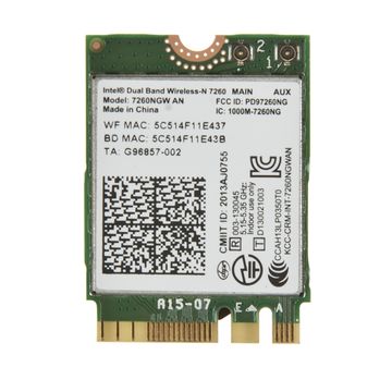 Placa de retea Intel 7260.NGWANWB, Dual Band Wireless-N 7260, 2 x 2 AGN + BT, M.2, 300 Mbs, PCI-E
