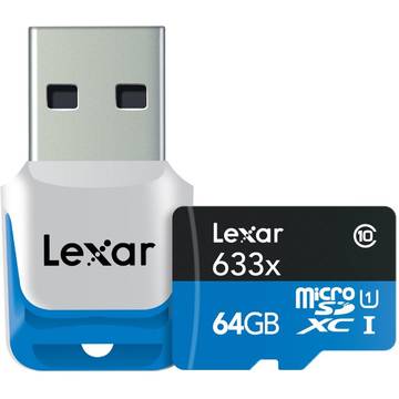 Card de memorie Lexar LSDMI64GBBEU633R, 64GB, MicroSDXC, Adaptor USB 3.0