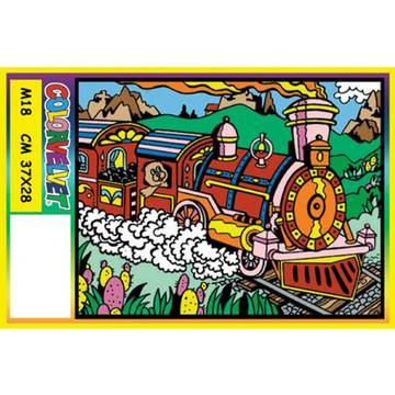 Plansa de colorat catifea Color Velvet Locomotiva, 28 x 37 cm, 4 ani +