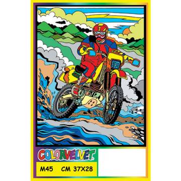 Plansa de colorat catifea Color Velvet Motociclist, 28 x 37 cm, 4 ani +