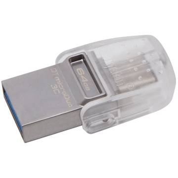 Memory stick Kingston DataTraveler microDuo 3C, 64 GB, USB 3.1, USB Tip C, Gri