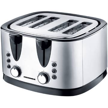 Toaster Heinner HTP-1600XMC, 1600 W, 4 Felii, Argintiu/Negru