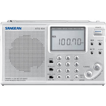Radio Portabil Sangean ATS-404, FM/MW/SW, Argintiu
