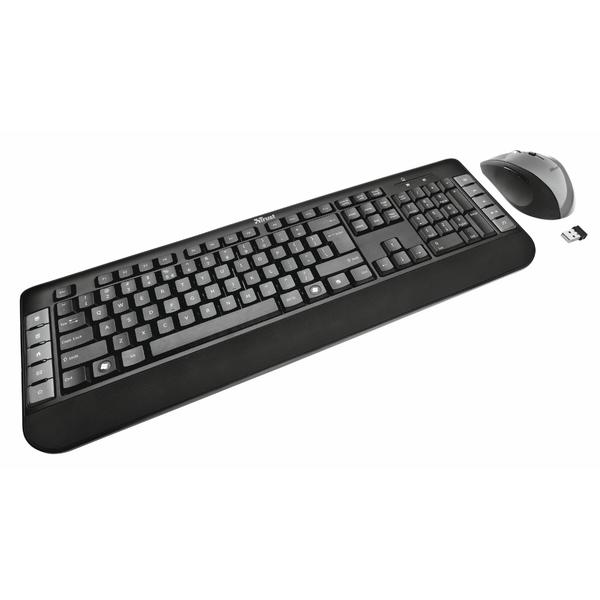 Kit tastatura + mouse Tecla, Wireless, Taste numerice, Negru + Mouse Trust Tecla, Wireless, Argintiu / Negru