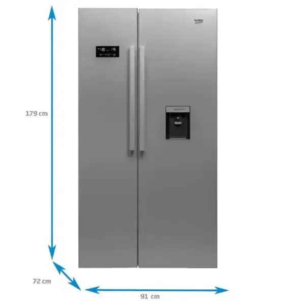 Side by side Beko GN163221S, 554 l, NeoFrost Dual cooling, Dispenser apa, Clasa A+, H 179, Argintiu