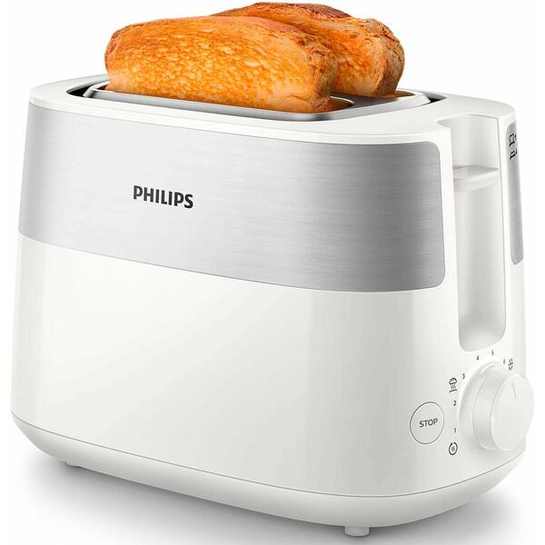 Toaster Philips HD2516/00, 830 W, 2 felii, Alb / Argintiu