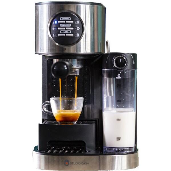 Espressor manual Studio Casa Barista latte, SC509, 15 Bar, 1470 W, 1.2 l, Cana lapte 700 ml, Negru/Inox