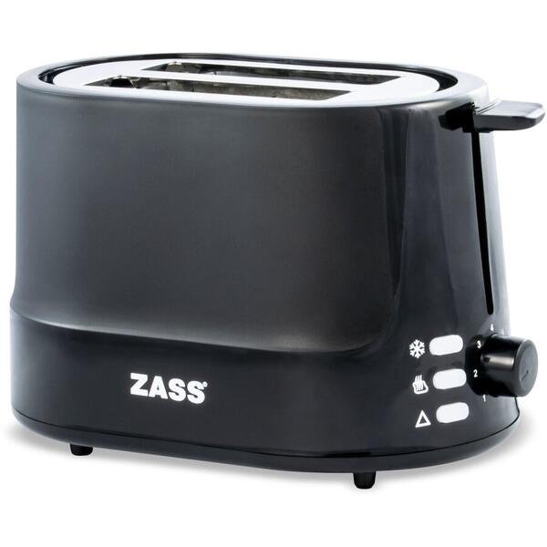 Toaster Zass ZST 10 BL, 850 W, 2 felii, decongelare, reincalzire, 5 trepte putere, Negru