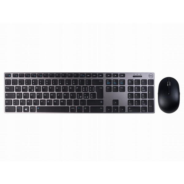 Kit tastatura + mouse Dell KM717, Wireless, 2.4 GHz, USB, Negru/Gri