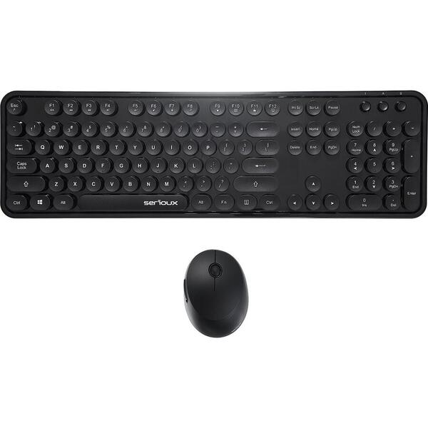 Kit tastatura + mouse Serioux SRX9900BK, Retro, Wireless, Negru