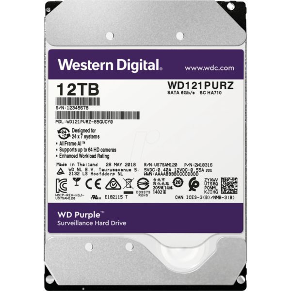 Hard Disk Western Digital WD121PURZ, 3.5 inch, 12 TB, SATA3, 7200 RPM, 256 MB, Purple