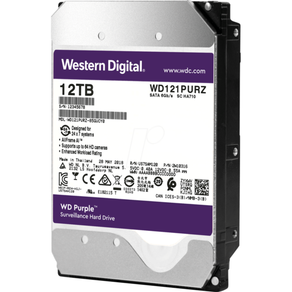 Hard Disk Western Digital WD121PURZ, 3.5 inch, 12 TB, SATA3, 7200 RPM, 256 MB, Purple