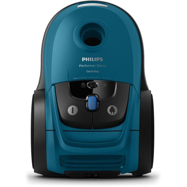 Aspirator Philips FC8743/09 Performer Silent, Cu sac, 4 l, 650 W, Filtru anti-alergeni, Albastru