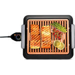 Gratar electric MediaShop Livingtone Smokeless Grill 3336, Tava scurgere, 4 setari de temperatura, Tehnologie TiCerama, 1000W, Nergu/Portocaliu