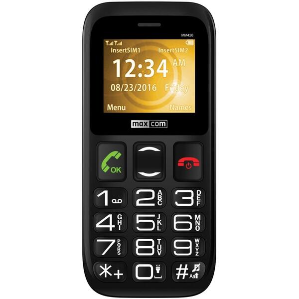 Telefon mobil Maxcom MM426, 2G, Dual SIM + Stand incarcare, Negru