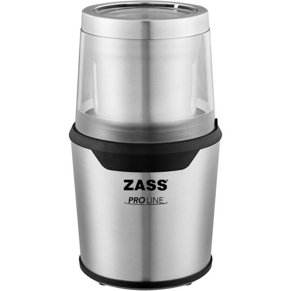 Rasnita Zass ZCG 10, Putere 200W, Sistem 2 in 1 pentru cafea si condimente, Capacitate 85g, Carcasa Inox