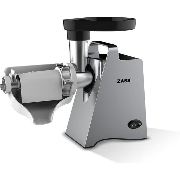 Masina de tocat Zass ZMG 09 Silver, Putere 800W, Putere nominala 300 W, Capacitate de tocare 600 g/min, Accesoriu rosii, 3 Discuri incluse, Argintiu