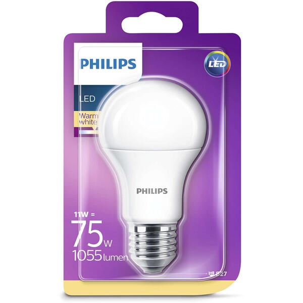Bec Philips 8718696577059, LED, 11W (75W), Soclu E27, Lumina alba calda