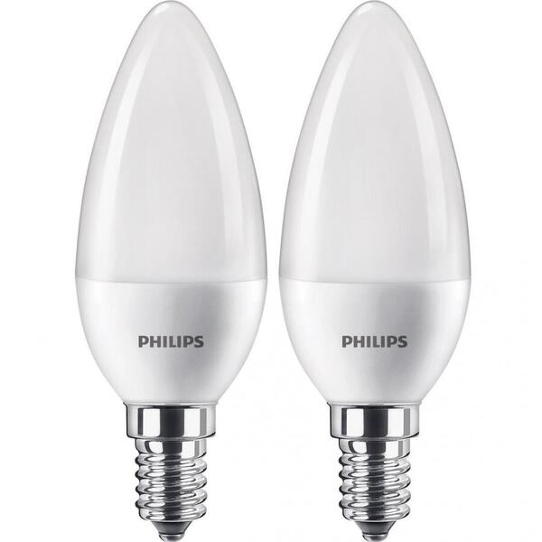 Bec Philips Set 2 becuri LED, E14, 7W (60W), 806 lm, lumina alba calda, A++