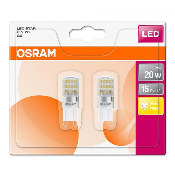Bec Osram 4058075093850, Set 2 buc, G9, 1.9W, 200 lumeni, Lumina calda