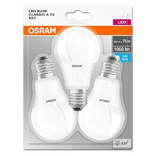 Bec Osram 4058075127593, Set 3 buc, LED Base Classic A75, E27, 10W (75W), Lumina neutra