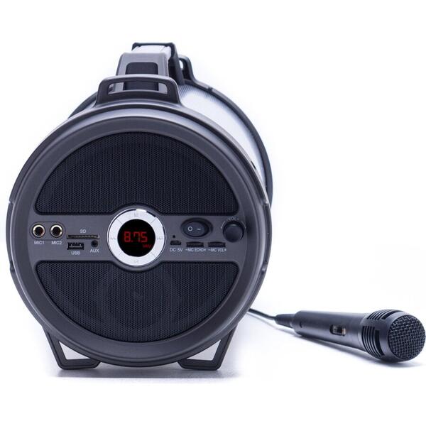 Boxa portabila E-Boda The Vibe 500 Karaoke, Bluetooth, MicroSD, USB, AUX, Radio FM, Microfon inclus, Iluminare RGB, Negru