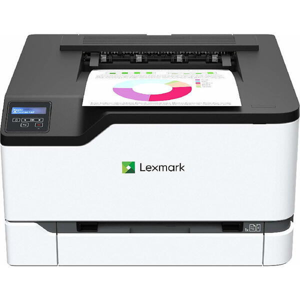 Imprimanta Lexmark C3224DW, Laser, Color, Format A4, Retea, Wi-Fi, Duplex, Alb/Negru