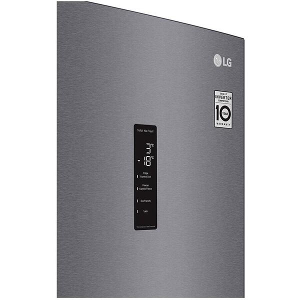 Combina frigorifica LG GBP32DSKZN, 384 l, Full NoFrost, Compresor linear inverter, Display, DoorCooling, SmartDiagnosis, NatureFresh, Clasa E, H 203 cm, Gri