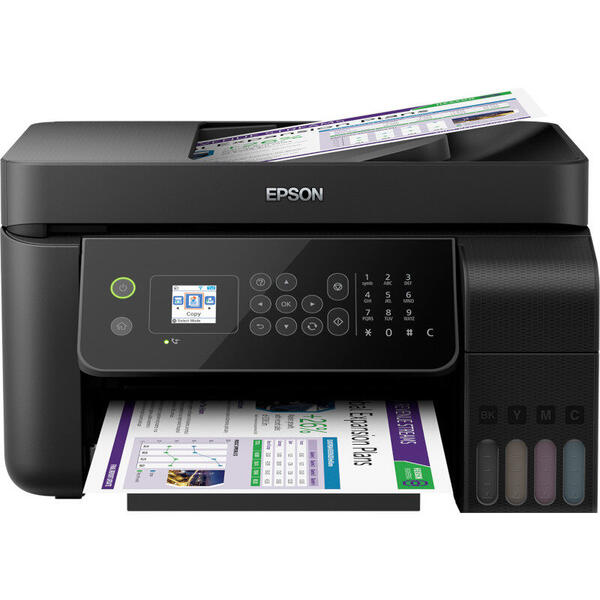 Multifunctional Epson L5190 Inkjet, CISS, Color, Format A4, Retea, Wi-Fi, Fax, Negru