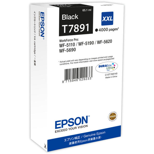 Cartus cerneala Epson T7891, 4000 pagini, 65 ml, Black