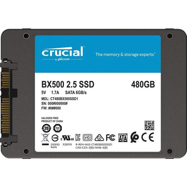 SSD Crucial BX500, 480 GB, NAND, SATA 3, 2.5 inch