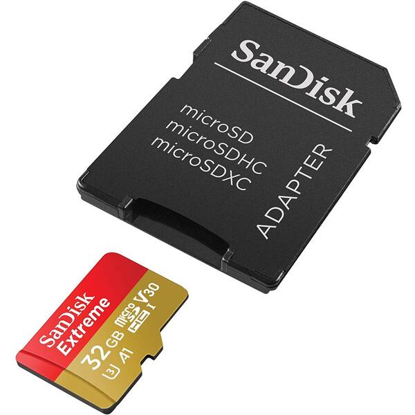Card de memorie SanDisk MicroSDHC, 32GB, UHS-I U3, Class 10 + Adaptor (SDSQXAF-032G-GN6MA)
