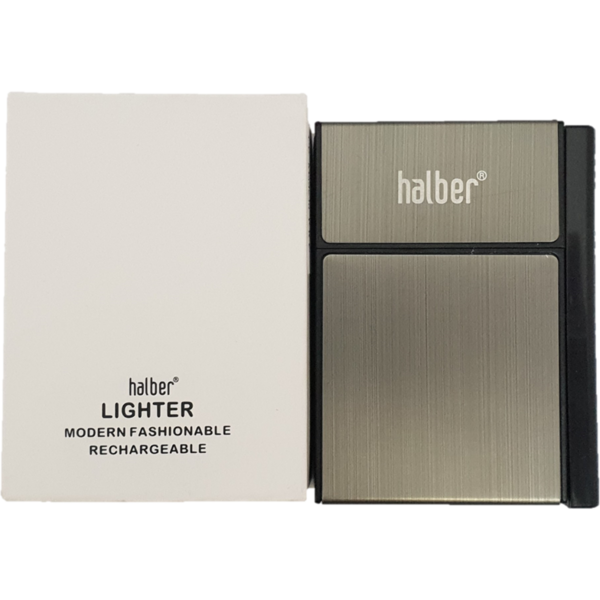 Bricheta electrica /Tabachera cu carcasa Halber 2 in 1, Negru/Auriu/Argintiu, pentru pachet de tigari scurte
