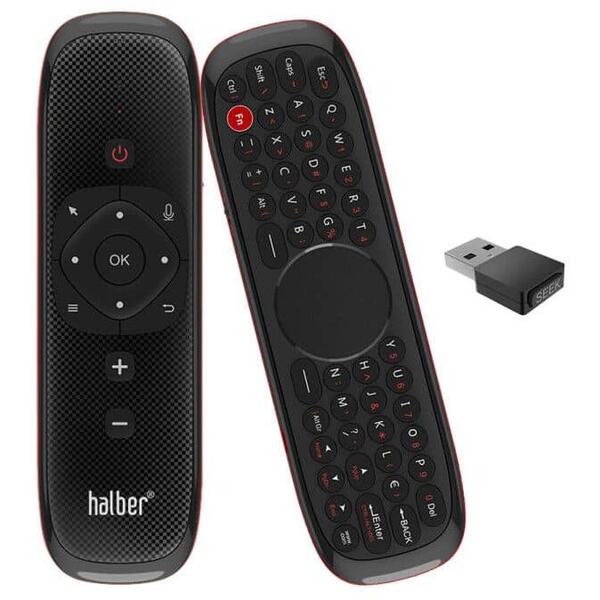 Telecomanda Halber Air Mouse W2, Smart cu tastatura, Negru