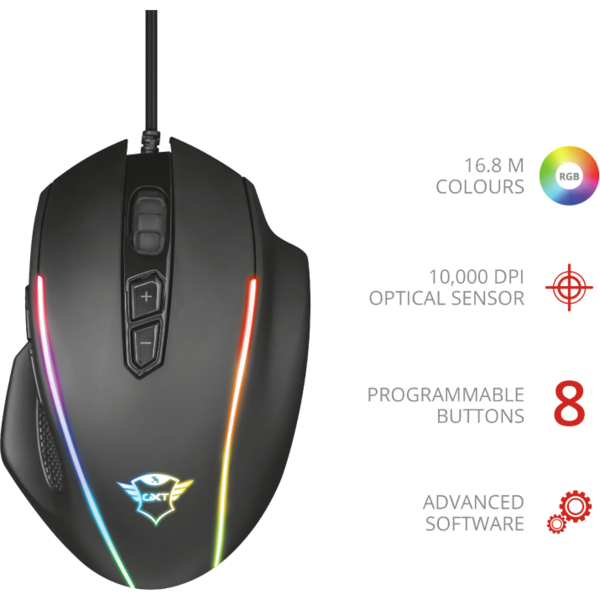 Mouse Trust GXT 165 Celox, RGB, Gaming
