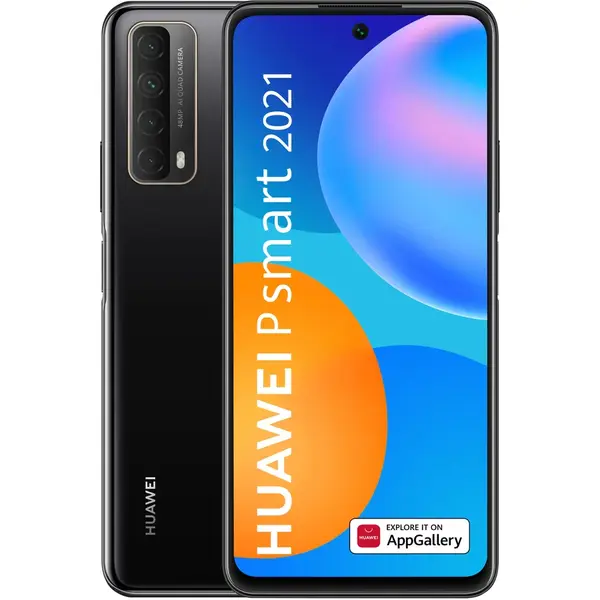 Telefon mobil Huawei P Smart (2021), Octa Core, 128 GB, 4 GB RAM, Dual SIM, 4G, 5-Camere, Midnight Black