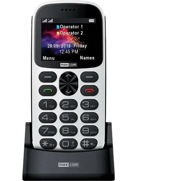 Telefon mobil Maxcom MM471, Dual SIM, 2G, 2.2 inch + Stand incarcare, Alb