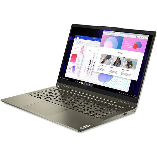 Laptop Lenovo Yoga 7 14ITL5, 14 inch, 2 in 1 Convertibil, Full HD, IPS, Touch, Intel Core i7-1165G7 (12M Cache, up to 4.70 GHz, with IPU), 16GB DDR4, 512GB SSD, Intel Iris Xe, Win 10 Home, Dark Moss