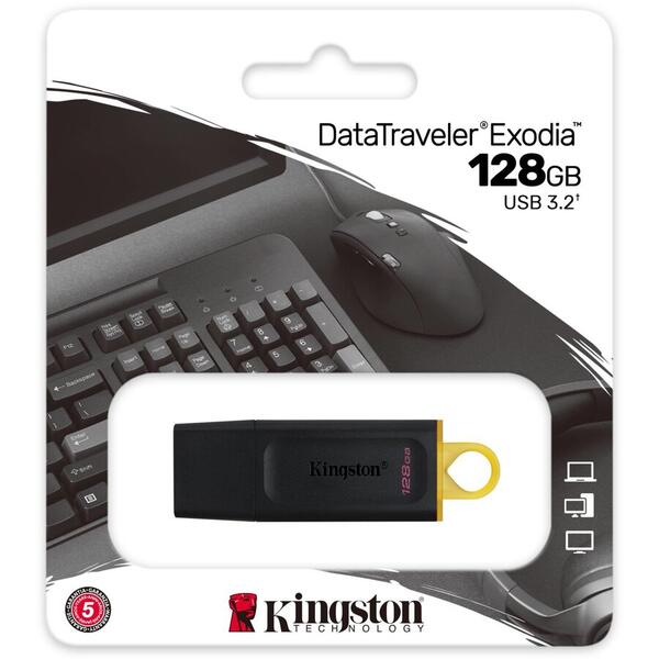Memory stick Kingston USB DataTraveler Exodia 128GB, USB 3.2, Negru/Galben