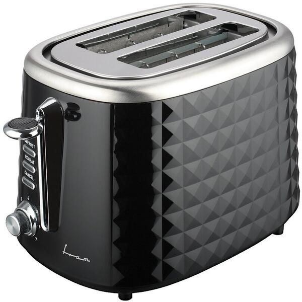 Toaster FRAM FTP-850BK, 850W, 2 felii, Decongelare, Reincalzire, Anulare, 7 niveluri rumenire, Negru