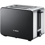 Toaster Bosch TAT7203, 1050 W, 2 felii, Controlul variabil de rumenire, Senzor electronic pentru prajire uniforma, Negru/Inox