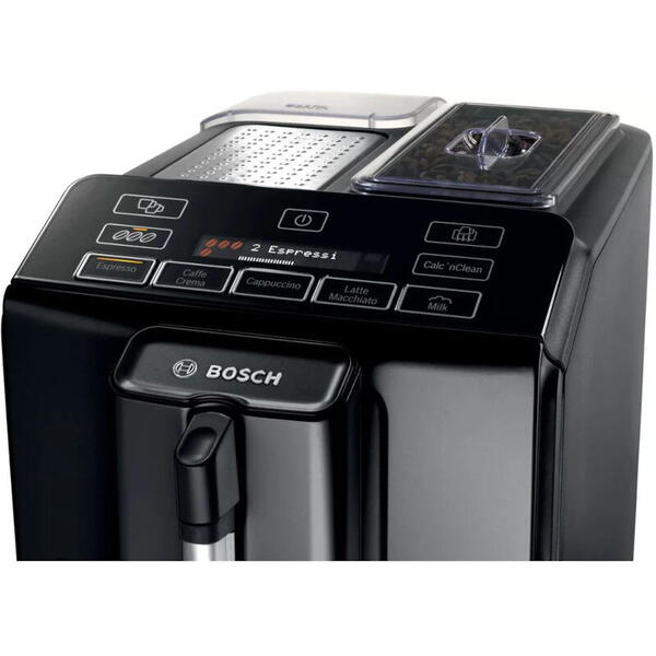 Espressor automat Bosch TIS30329RW, 1300W, 15 Bar, 1.4 l, Functie OneTouch, Rasnita ceramica, Negru