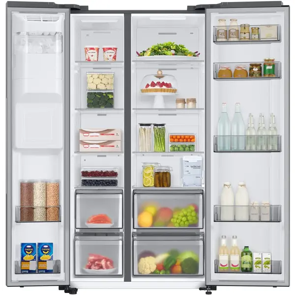 Side by side Samsung RS68A8831S9, 609 l, Clasa E, Full No Frost, Twin Cooling Plus, Conversie Smart 5 in 1, Non-Plumbing, SpaceMax, Compresor Digital Inverter, Dozator apa, Inox