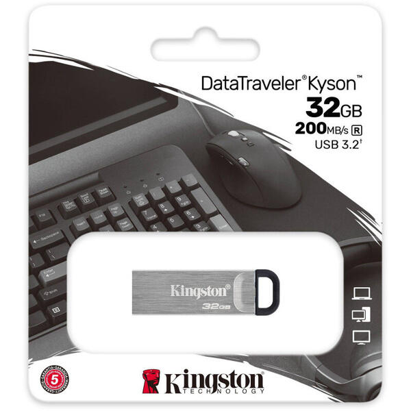 Memory stick Kingston DataTraveler Keyson, 32GB, USB 3.2, Silver