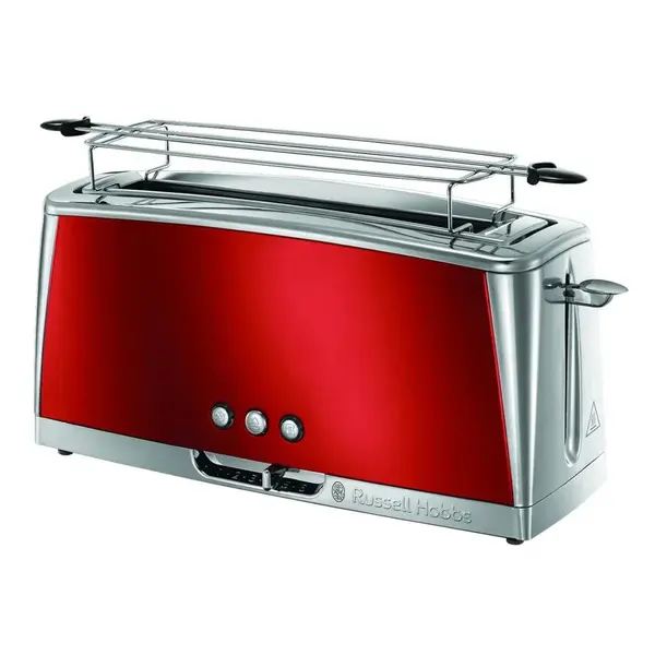 Toaster Russell Hobbs Luna Solar Red 23250-56, 1420 W, 2 felii, 6 setari, Prajire rapida, Fanta lunga, Rosu/Inox