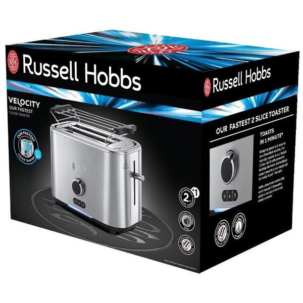 Toaster Russell Hobbs Velocity 24140-56, 2400 W, 2 fante, Prajire rapida, 11 trepte, Inox
