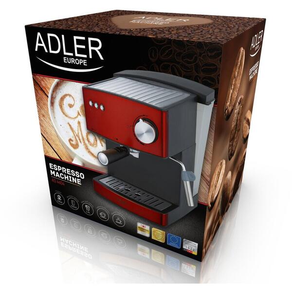 Espressor manual Adler AD 4404r, 850W, 15 bar, 1.6l, Rosu