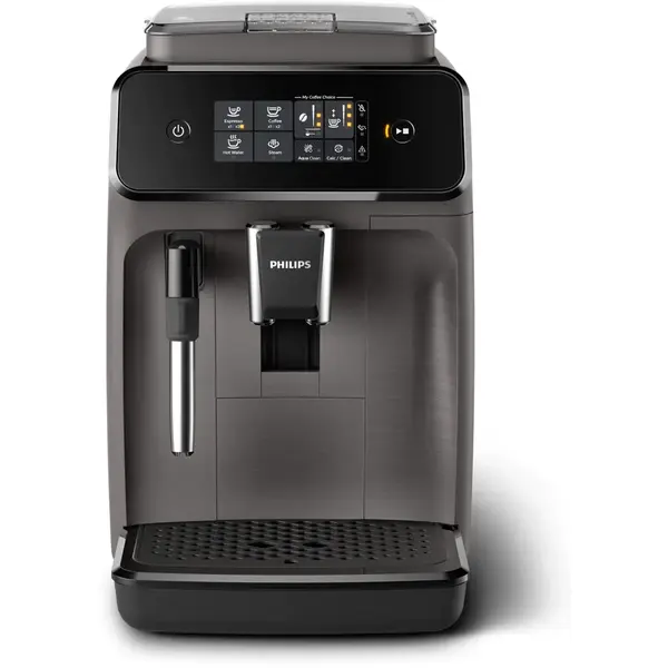 Espressor automat Philips EP1224/00, 1500W, 2 bauturi, sistem clasic de spumare a laptelui, afisaj tactil, rasnita ceramica, compatibil cu filtrul Aqua Clean, gri casmir